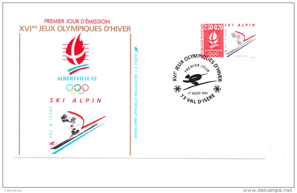 FRANCE Lettre 1er Jour 17 AOUT 1991 VAL D IZERE SKI ALPIN - Covers & Documents