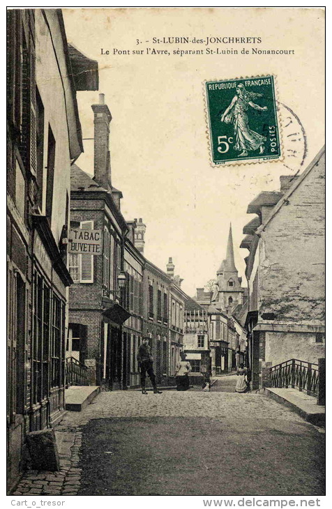 CPA 28 SAINT-LUBIN-DES-JONCHERETS - LE PONT SUR L´AVRE SÉPARANT SAINT-LUBIN DE NONANOURT - Autres & Non Classés