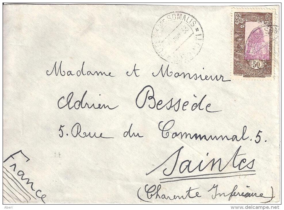 9765  Lettre De DJIBOUTI De 1933 -  Verso Arrivée SAINTES - Lettres & Documents