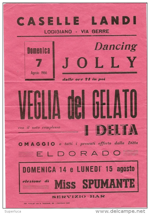 N-LODI-CASELLE LANDI-VOLANTINO VEGLIA DEL GELATI 7-8-1966 PERFETTO - Lodi