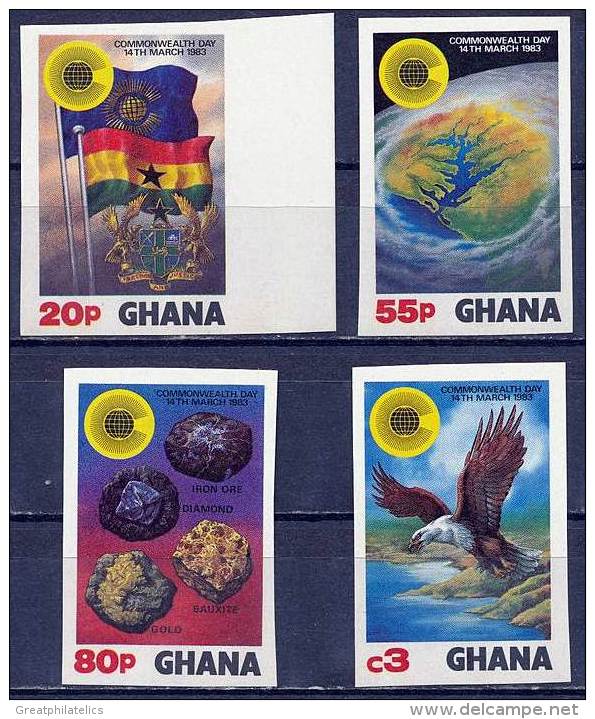 GHANA 1983 COMMONWEALTH DAY SC#822-25 MNH IMPERF BIRD, EAGLE,MINERALS, FLAGS (DEB26) - Minerals
