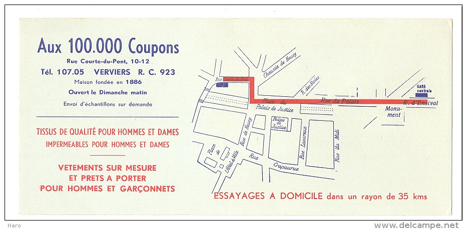 Buvard - "Aux 100.000 Coupons" VERVIERS - Tissus Et Vêtements - Textile & Vestimentaire