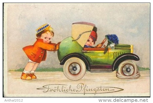 Fröhliche Pfingsten Mädchen Schiebt Kind Im Auto Panne 13.5.1932 Von Ohrdruf - Pinksteren