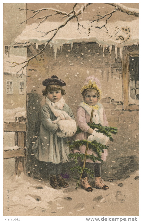 ENFANTS - LITTLE GIRL - MAEDCHEN -  Jolie Carte Fantaisie Enfants Sous La Neige - Dessins D'enfants