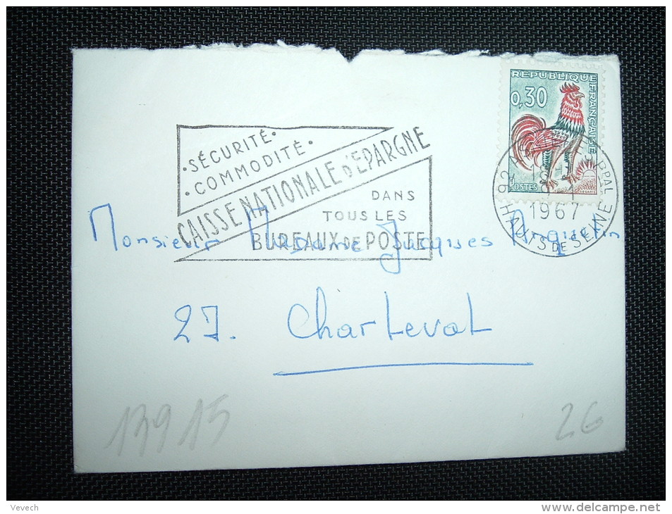 LETTRE MIGNONNETTE TP COQ DE DECARIS 0,25F OBL.MEC. 9-1-1967 ASNIERES PPAL (92 HAUTS DE SEINE) - 1962-1965 Gallo De Decaris