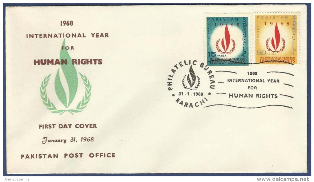PAKISTAN MNH 1968 FDC FIRST DAY COVER INTERNATIONAL YEAR FOR HUMAN RIGHTS - Pakistan