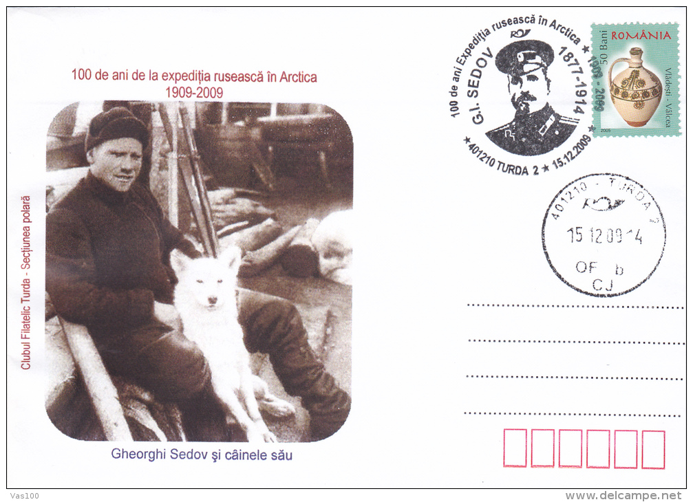 GHEORGHI SEDOV AND HIS DOG,RUSSIAN EXPEDITION IN THE ARCTIC , SPECIAL COVER, 2000,ROMANIA - Expéditions Arctiques