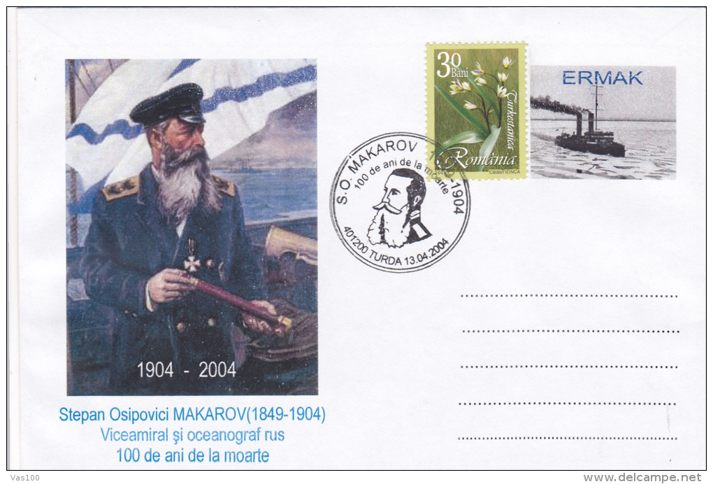 STEPAN OSIPOVICI MAKAROV , VICEADMIRAL AND RUSSIAN OCEANOGRAPHER, SPECIAL COVER, 2004,ROMANIA - Onderzoekers