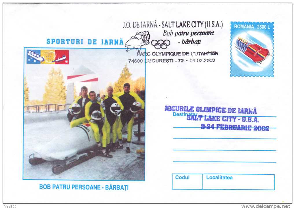 WINTER SPORTS, SLEDGE - 4 PERSONS - MEN, SPECIAL COVER, 2002,ROMANIA - Hiver 2002: Salt Lake City