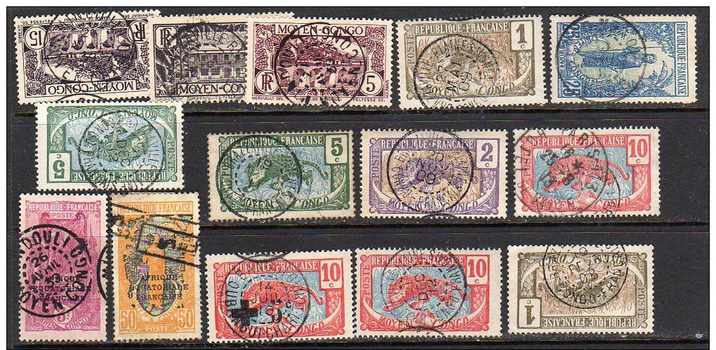 Moyen Congo 14 Stamps With Better Cancels (fk78) - Oblitérés