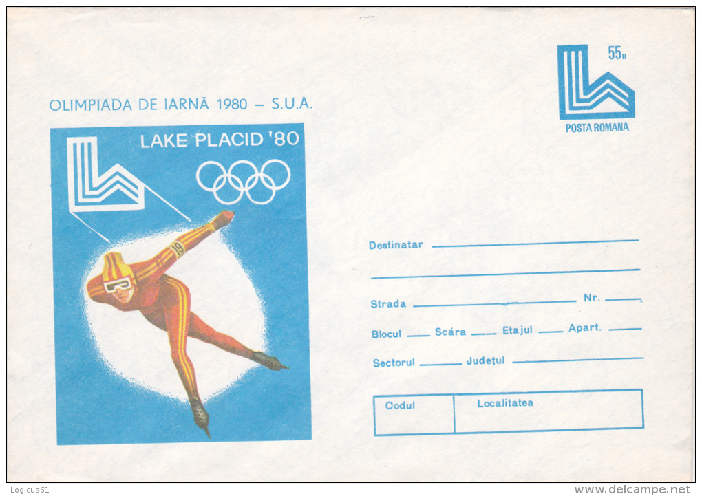 WINTER OLYMPIAD , LAKE PLACID `80,USA, SKATING,SKIING, GYMNASTICS,SHOOTING,4X COVERS  STATIONERY,1980,ROMANIA - Invierno 1980: Lake Placid