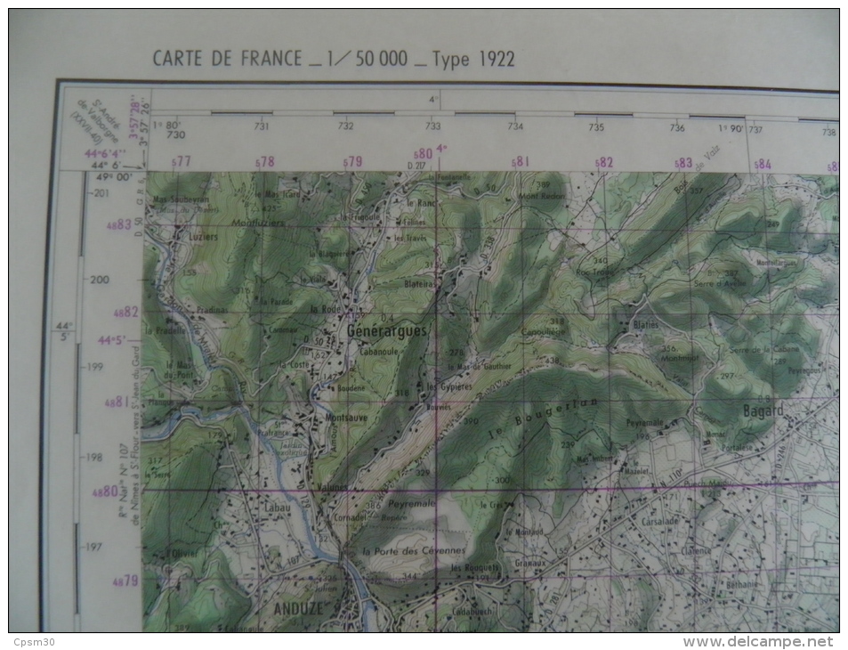 CARTE GEOGRAPHIQUE - ANDUZE - Villages Quatre Angles - Générargues - Chabian/Bourdiguet - Lévesque - Dions - Topographische Karten