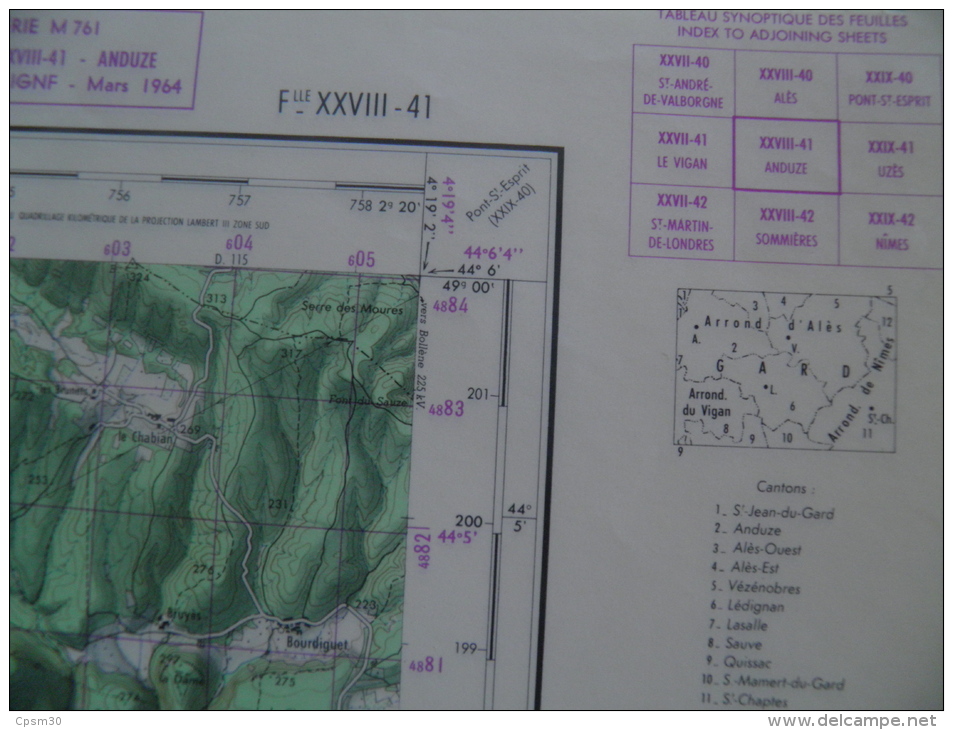 CARTE GEOGRAPHIQUE - ANDUZE - Villages Quatre Angles - Générargues - Chabian/Bourdiguet - Lévesque - Dions - Topographische Karten