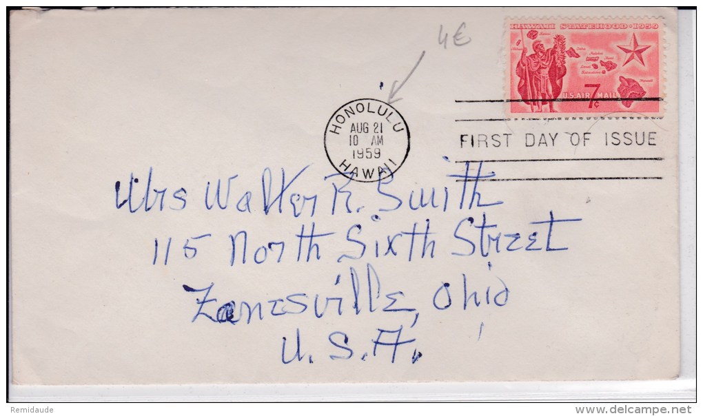USA - 1959  - ENVELOPPE -   DE HONOLULU ( HAWAII ) A ZANZSVILLE ( OHIO ) - Lettres & Documents