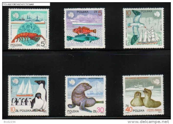 POLAND 1987 10TH ANNIV POLISH ANTARCTIC STATION ANIMALS NHM ARCTOWSKI SEAL PENGUIN FISH BIRDS CRAYFISH POLAR Ships - Onderzoeksstations