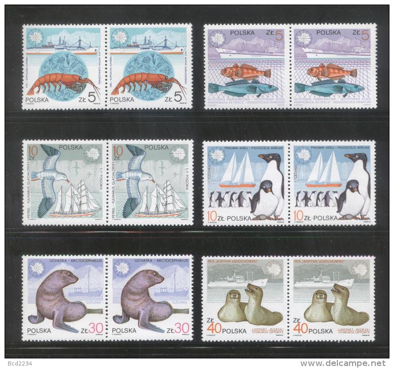 POLAND 1987 10TH ANNIV POLISH ANTARCTIC STATION ANIMALS NHM PAIRS ARCTOWSKI SEAL PENGUIN FISH BIRDS CRAYFISH POLAR Ships - Bases Antarctiques