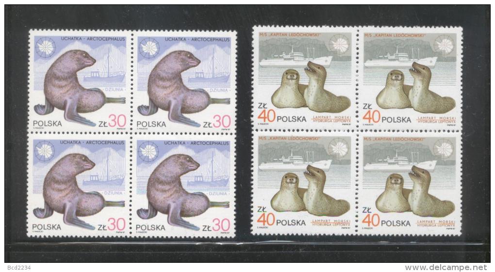 POLAND 1987 10TH ANNIV POLISH ANTARCTIC STATION ANIMALS NHM BLOCKS ARCTOWSKI SEAL PENGUIN FISH BIRD CRAYFISH POLAR Ships - Bases Antarctiques