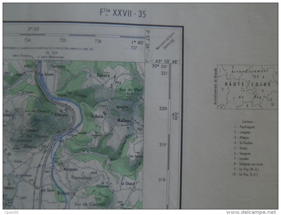 CARTE GEOGRAPHIQUE - Le Puy - Villages Aux Quatre Angles - Jax - Donaze/Malleys - Pissis/Granges - Orzilhac - Topographische Karten