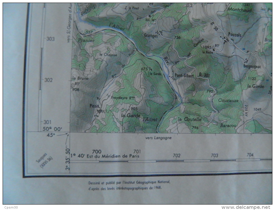 CARTE GEOGRAPHIQUE - Le Puy - Villages Aux Quatre Angles - Jax - Donaze/Malleys - Pissis/Granges - Orzilhac - Topographische Karten