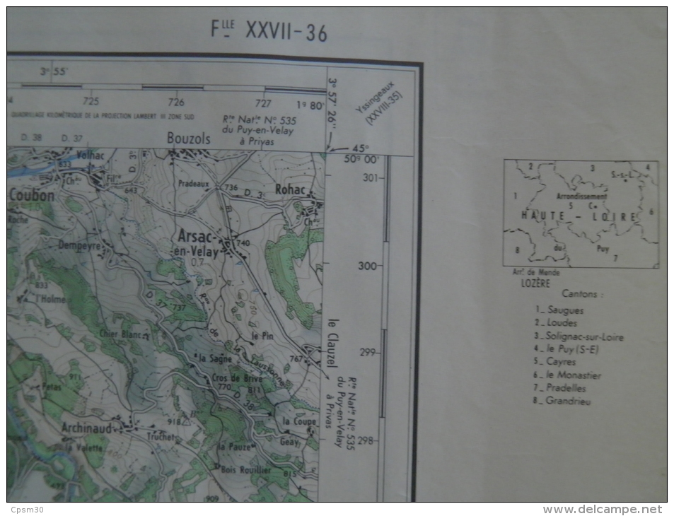 CARTE GEOGRAPHIQUE - Cayres - Village Aux Angle - Champels/Monistrol - Rohac/Arsac - La Brugère B/Ancette - St Arcon DeB - Topographical Maps