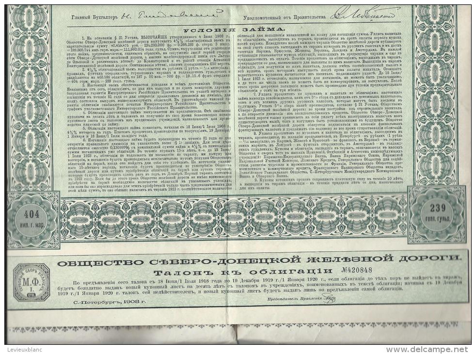 Chemins De Fer / Russie/Compagnie Du Nord Donetz/ Obligation De 500 Francs Au Porteur /1908  ACT 47 - Ferrovie & Tranvie