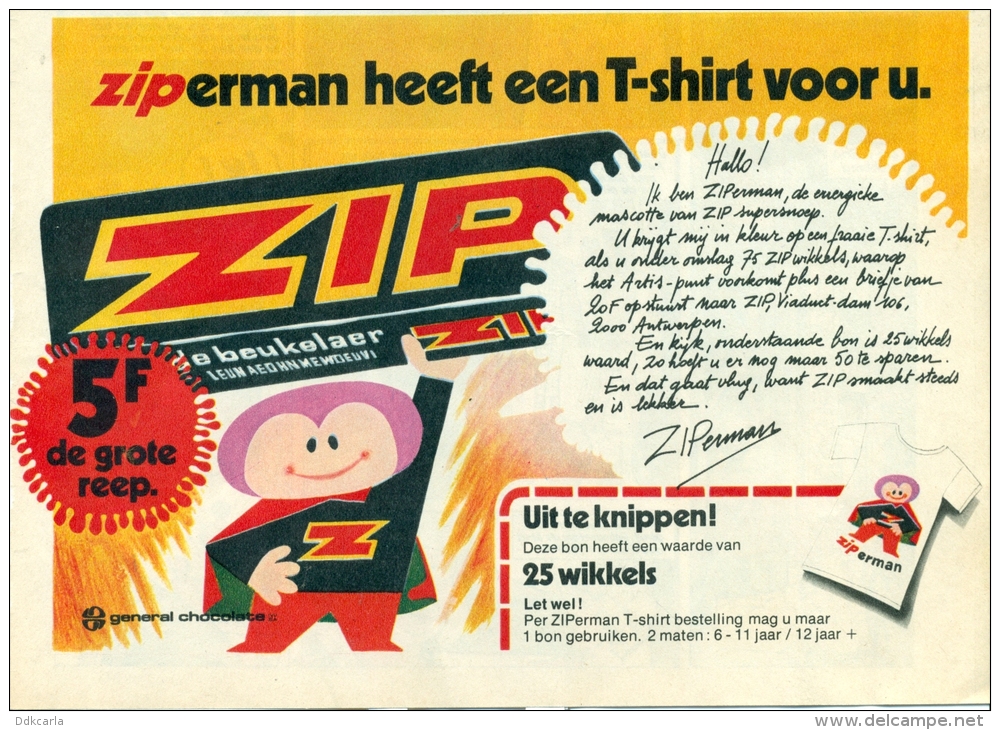 Reclame Uit Oud Magazine 60s - ZIP - Ziperman - Schokolade
