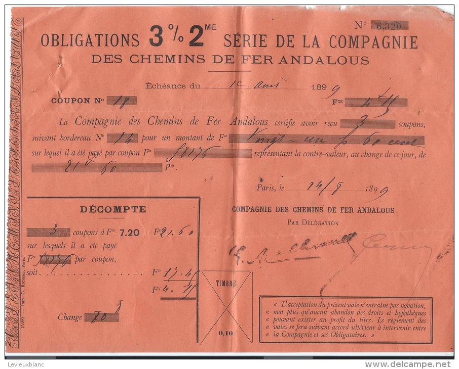 Chemins De Fer Andalous /Espagne/ Obligation/Certificat De Réception De Paiement De  Coupons/1899   ACT 51 - Chemin De Fer & Tramway