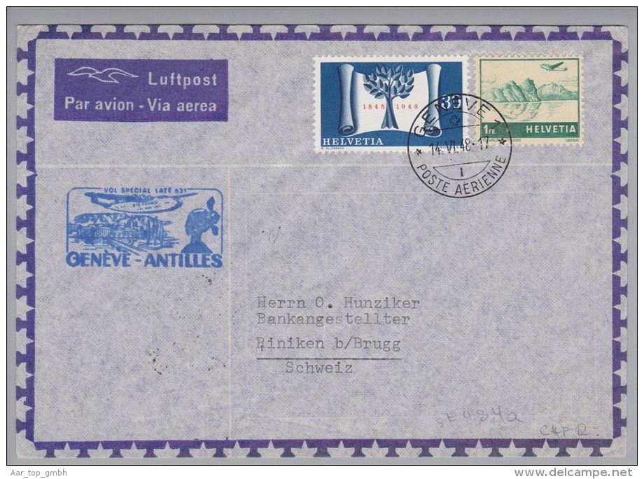 Schweiz Flugpost 1948-06-14 Genève1 Nach Antilles Martinique SF484a - Autres & Non Classés