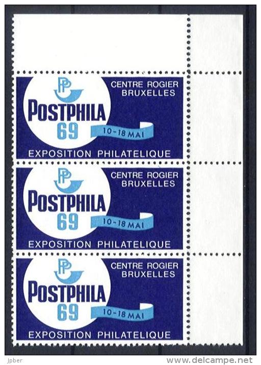 Belgique - N061 - Vignette Postphila 69 Centre Rogier - Bande De 3 - Altri & Non Classificati