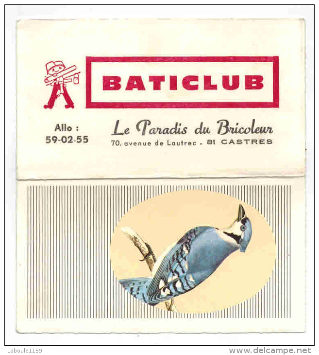 CASTRES Calendrier Publicitaire Baticlub Le Paradis Du Bricoleur Illustration Avec Oiseau Exotique - Autres & Non Classés