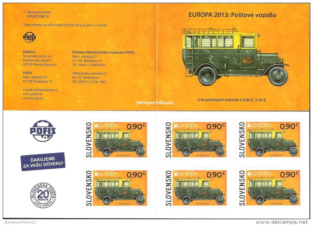 SLOVAKIA / ESLOVAQUIA / SLOVENSKO - EUROPA 2013 -TEMA " POSTAL VEHICLE"- CARNET Con 6 SELLOS AUTO-ADHESIVOS - 2013