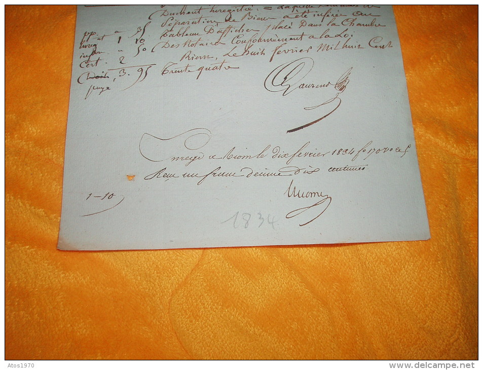 DOCUMENT / ACTE DE 1834 / FAIT A RIOM / CHAMBRE DES NOTAIRES / CACHET TIMBRE ROYAL 35C. - Documents Historiques