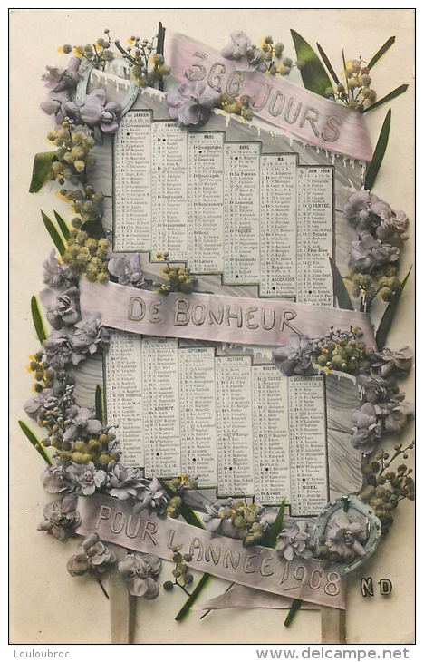 CARTE POSTALE CALENDRIER DE 1908 - Petit Format : 1901-20