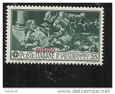 COLONIE ITALIANE EGEO 1930 NISIRO FERRUCCI 25 CENT. MNH - Egeo (Nisiro)