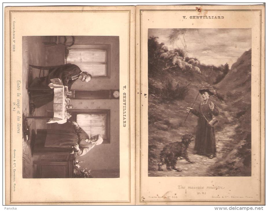 V.Chevilliard. Carte-Album.  Curé.Humour. "Entre La Coupe Et Les Levres". "Une Mauvaise Rencontre". - Autres & Non Classés