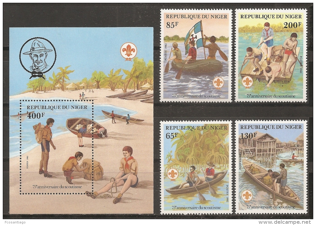 SCOUTS - NIGER 1982 - Yvert #576/79+H38 - MNH ** - Otros & Sin Clasificación