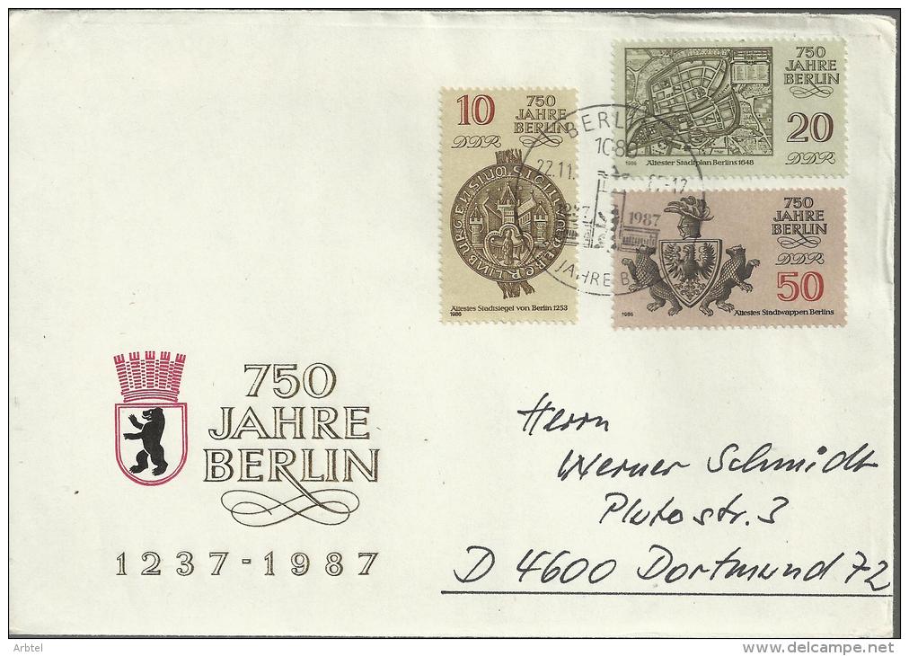 ALEMANIA DDR  CC  750 AÑOS BERLIN MAPA ESCUDO HERALDICA - Sobres