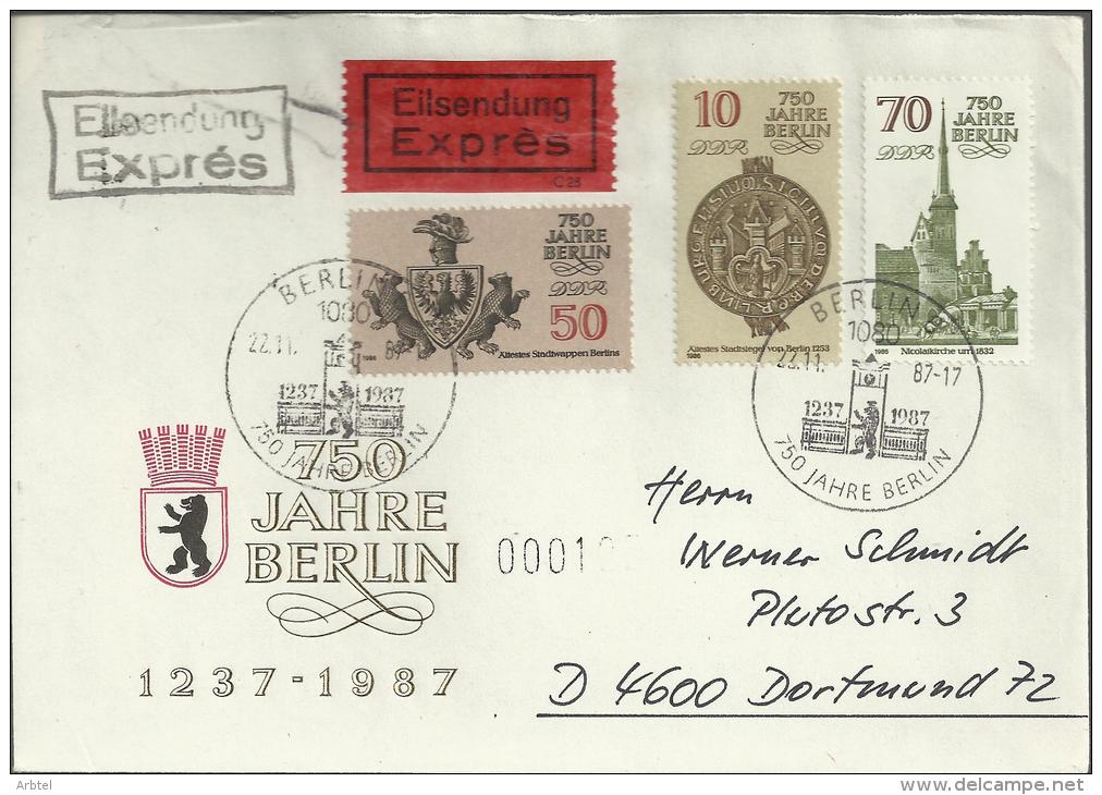 ALEMANIA DDR  CC URGENTE 750 AÑOS BERLIN ARQUITECTURA ESCUDO HERALDICA - Covers