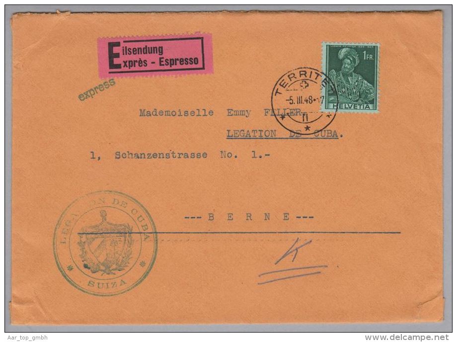 Motiv Botschaft Legacion De Cuba 1948-03-05 Taxiert Nach Bern 1 - Lettres & Documents