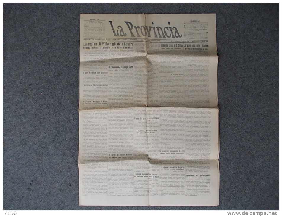 7081bis-GIORNALE-"LA PROVINCIA"-CREMONA-NUMERO 47 DEL 26 FEBBRAIO 1920 - Altri & Non Classificati