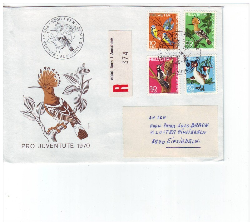 Schweiz Pro Juventute 1971 Einschreiben R - Brief Schweiz 3000 Bern 1 Annahme Nach 8840 Einsiedeln 1.12.70 - Storia Postale