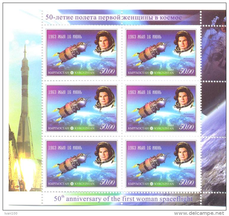 2013.  Kyrgyzstan, Space, V. Tereshkova, 50y Of  Flight In Space, Sheetlet Perforated, Mint/** - Kirghizistan