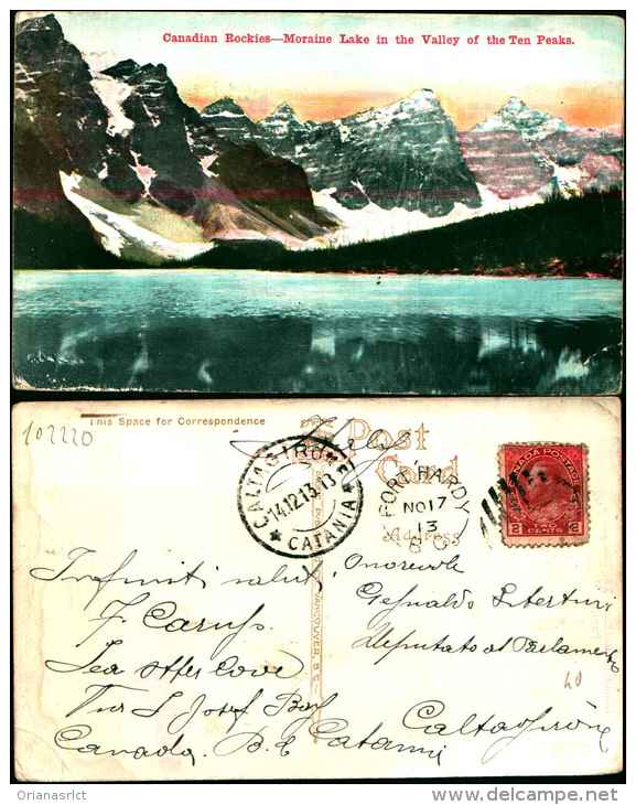 102220)cartolina Illustrata  Di Canadian Rockies -moraine Lake In The Valley Of The Ten Peaks- Viaggiata Nel 1913 - Banff