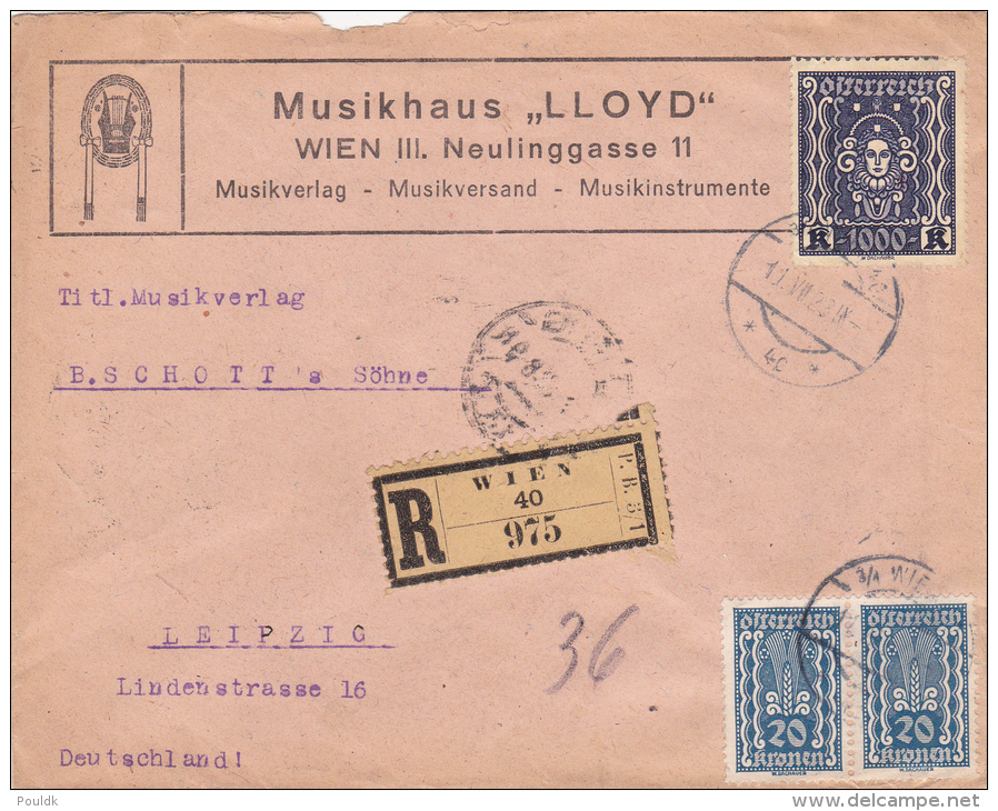 Austria Cover: 1923 Wien Registered To Leipzig - Dresden And Leipzig Cachet On Back  (A002A) - Briefe U. Dokumente