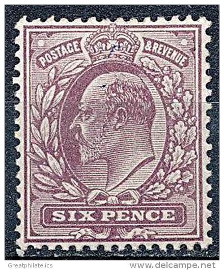GREAT BRITAIN 1902 KING EDWARD VII 6d FRESH VF XLH SC#135//SG#245 (2 Minor INK SPOTS) (DEB01) - Unused Stamps