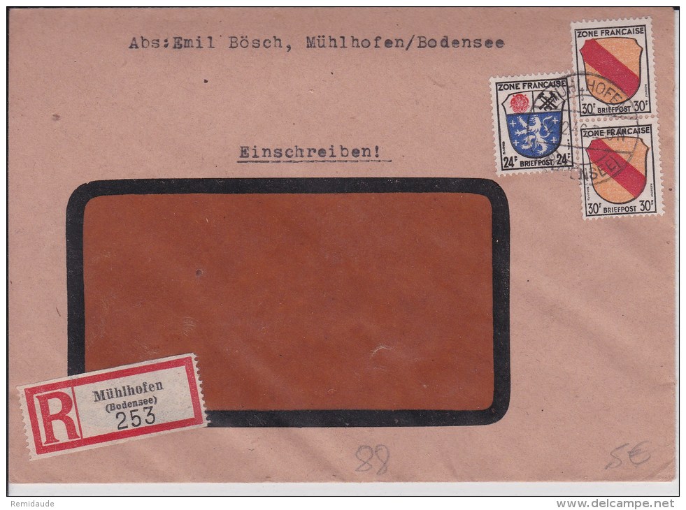 ZOF - 1946  -   ENVELOPPE RECOMMANDEE  De MÜHLHOFEN - Emissions Générales