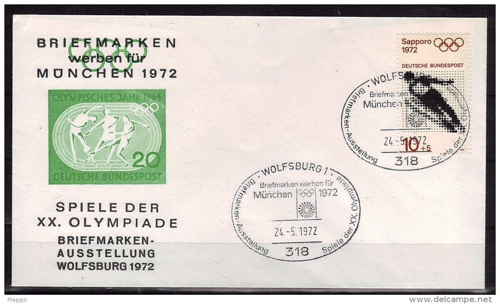 ALLEMAGNE  FDC   Cachet  Wolfsburg 1   Le  24-5-1972   JO 1972  Saut A Ski - Danse -  Football - Lancer Du Disque - Covers & Documents