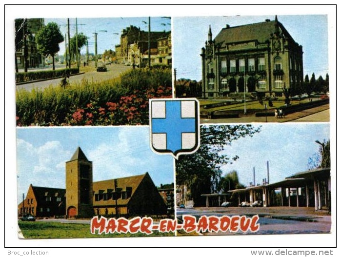 Marcq-en-Baroeul, 4 Vues, Le Croisé Laroche, Hôtel De Ville, église Saint-Paul, Hippodrome Des Flandres, 1970, Blason - Marcq En Baroeul