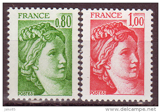 FRANCE - 1978 - YT N° 1970 + 1972 -** - TB - 1er Tarif Lent / Rapide - 1977-1981 Sabine Van Gandon