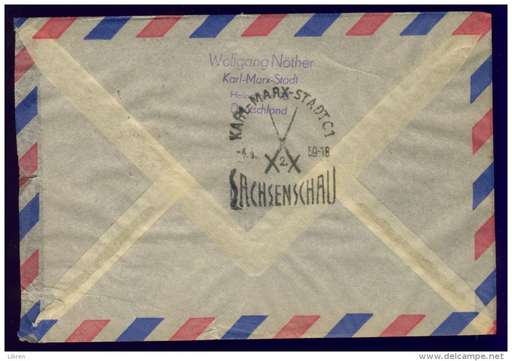 DV7-111 EAST GERMANY, DDR 1959 AIRMAIL LETTER SONDERSTEMPEL BAUMGARTEN GEDENKFLUG, BACKSIDE SONDERSTEMPEL. - Zeppelins